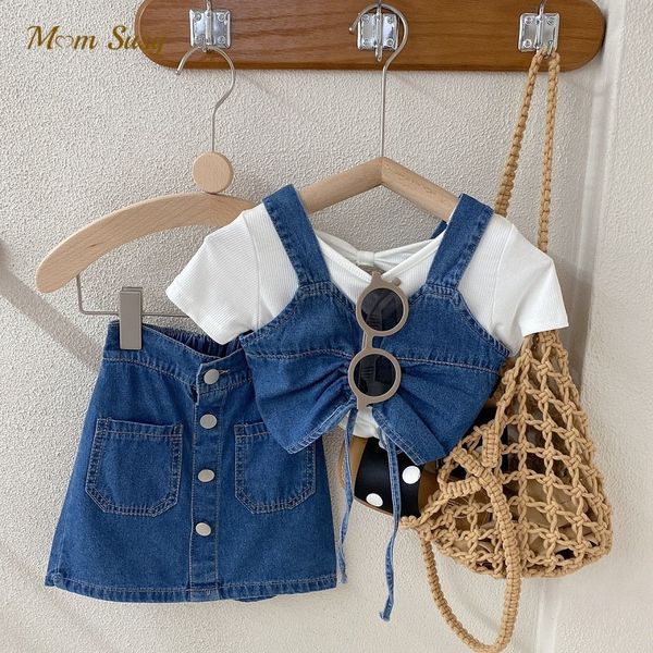 Kleidung Sets Mode Baby Mädchen Denim Kleidung Set Strap Weste Rock 2 STÜCKE Kind Jean Zeichnung String Crop Top Anzug Outfit 2 10Y 230412