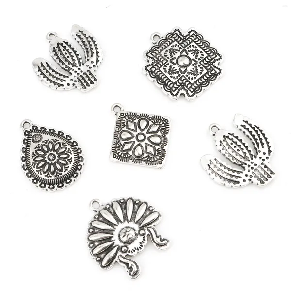 Colares de pingente vintage encantos geométricos antigo prata cor cacto pingentes de metal diy fazendo colar pulseiras mulheres jóias descobertas