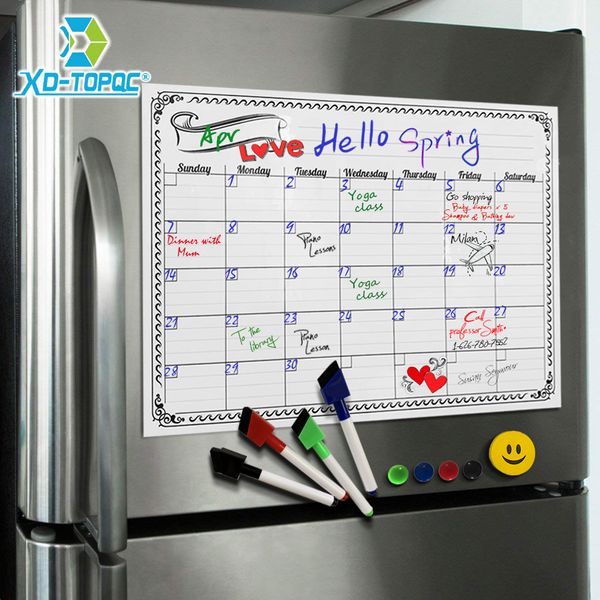 Белые доски A3 Белая доска ежемесячная планировщик магнитная доска для магнитной доски кухня ежедневная гибкая бюллетени для мемульнизации холодильник календарь чертежа 230412