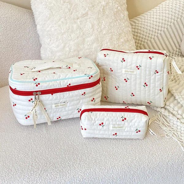 Cosmetic Bags Hylhexyr Fashion Cotton Makeup Pouch Pen Cherry Embroidery Diaper Bag Storage Of Toiletries For Women With Zipper
