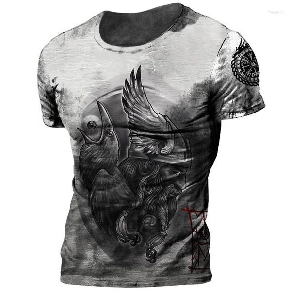 Camisa masculina camisa retro viking para homens tatuagem impressão de tatuagem tamas curtas de manga curta camiseta de roupas casuais casuais de grandes dimensões