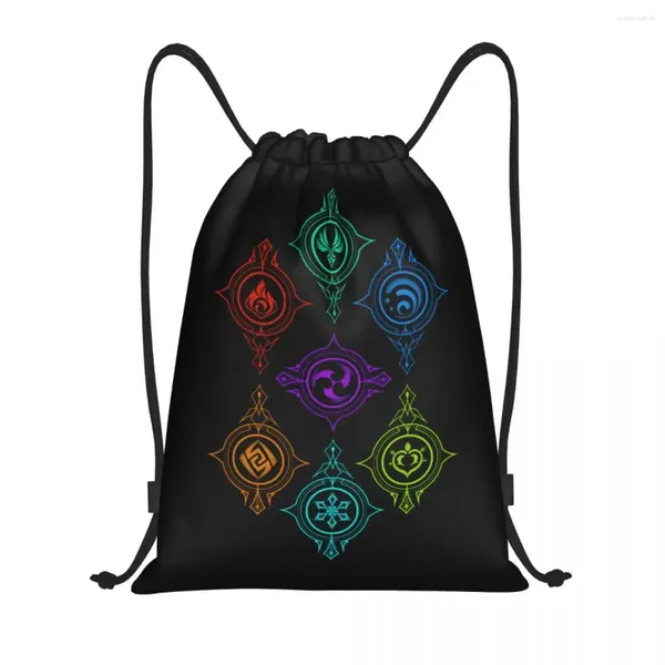 Sacos de compras Personalizado Genshin Impact Cordão para Yoga Mochilas Mulheres Homens Elementos do World Sports Gym Sackpack