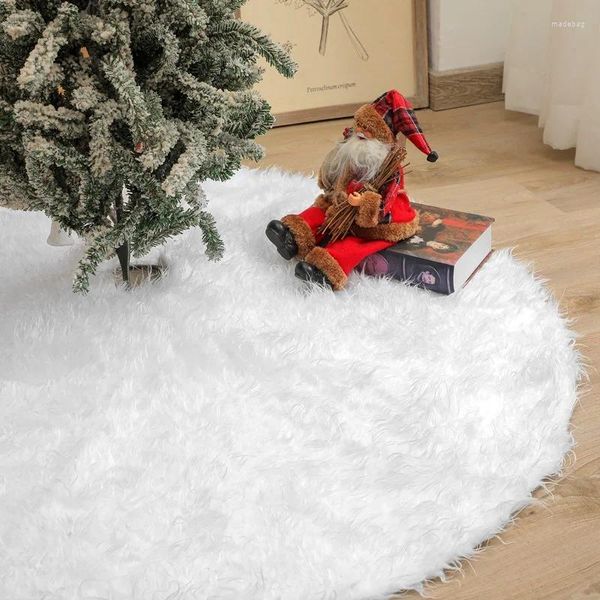 Decorações de natal saia de árvore de pele falsa tapete de floco de neve tapete de pelúcia branco casa decoração de natal avental ornamento 90cm 120cm