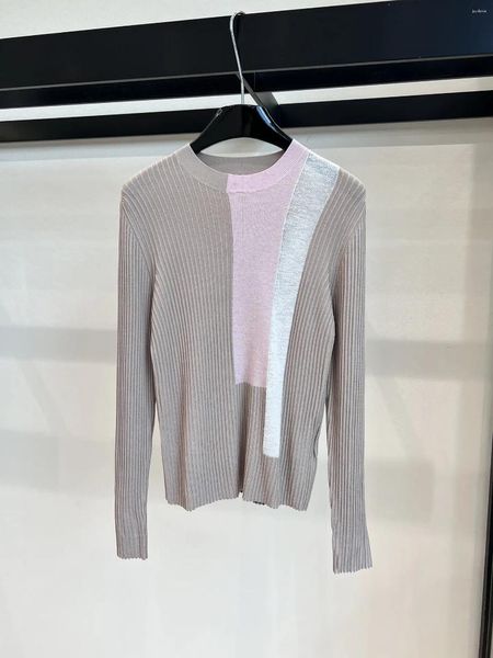 Suéteres femininos 2023 moda manga comprida sexy casual contrastante camisa de fundo de lã 1101