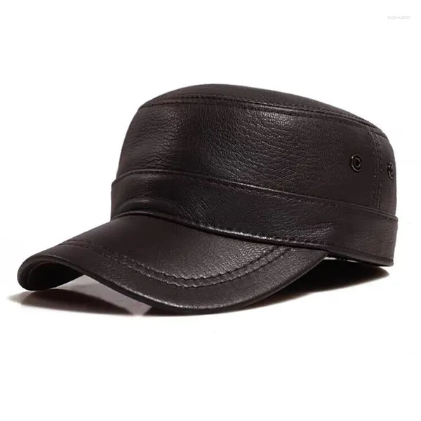 Berets 2023 Frühling Männer Echtes Leder Baseball Caps Männlich Casual Schaffell Flache Militär Gürtel Warme 56-60 Sprot Flug hüte