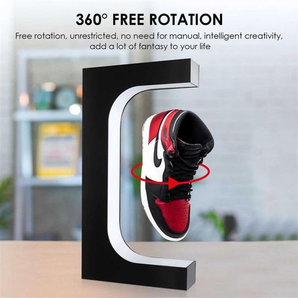 Manyetik Levitasyon LED Yüzen Ayakkabı 360 Derece Dönme Ekran Stand Sneaker Stand House House Dükkan Ayakkabı Ekran Stand 211194K