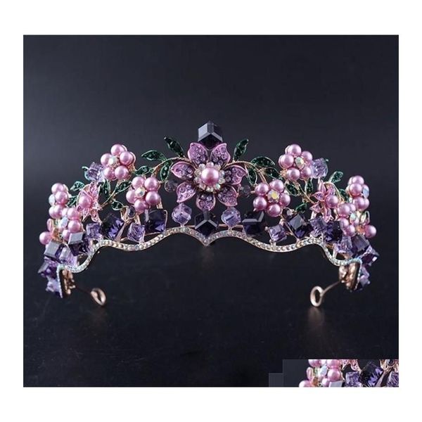 Свадебные украшения роскошные барокко фиолетовый хрустальный жемчужный жемчуг.