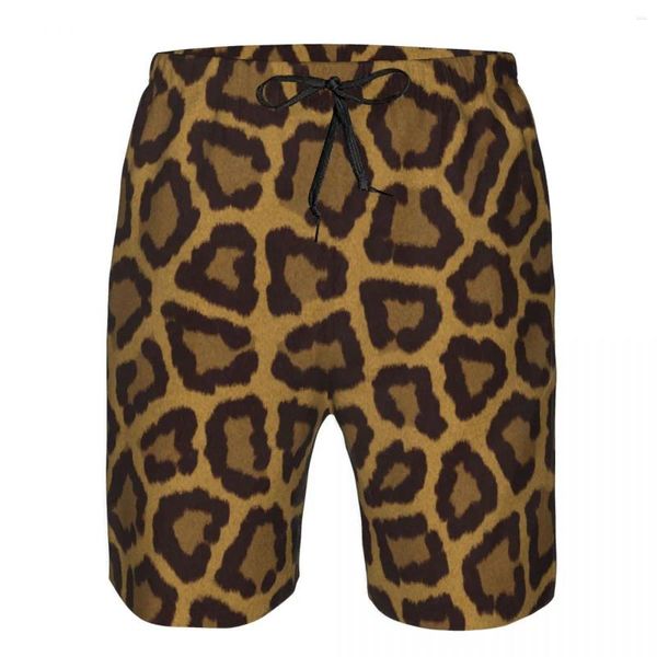 Shorts masculinos com estampa de leopardo, secagem rápida, natação para homens, roupa de banho, roupa de banho, banho, praia