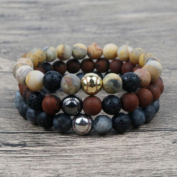 Bracelets de charme 2023 Onyx natural fosco de pedra de miçangas para mulheres Baseball Men Sports Sports Pulseira Masculina ly-11