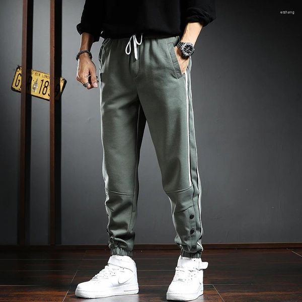 Calças masculinas outono homens joggers sweatpants moda listra lateral baggy mens esporte casual jogging calças