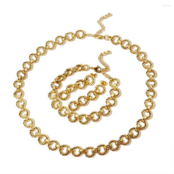 Collana Orecchini Set JINHUI Twisted Olive Shape Wreath Chain Jewelry Acciaio inossidabile placcato oro per donna Uomo Coppia bracciale