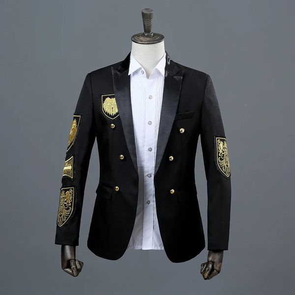 Abiti da uomo Blazer Moda Blazer da uomo Abito doppio petto Abito da sposo da sposa Coreano Ricamo in oro Blazer Uomo Americanas Para Hombre De Vestir 231110