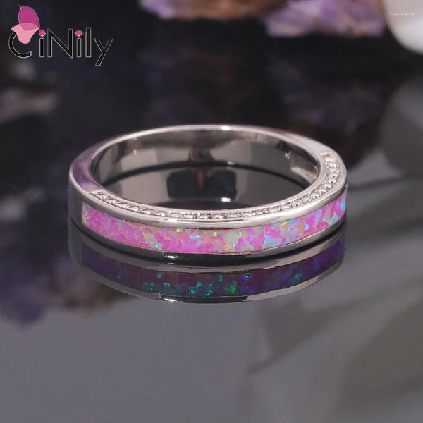 Fedi nuziali CiNily Minimalista Semplice Creato Anello con opale di fuoco rosa Placcato in argento Gioielli di moda unici Regali per le donne Amanti delle ragazze