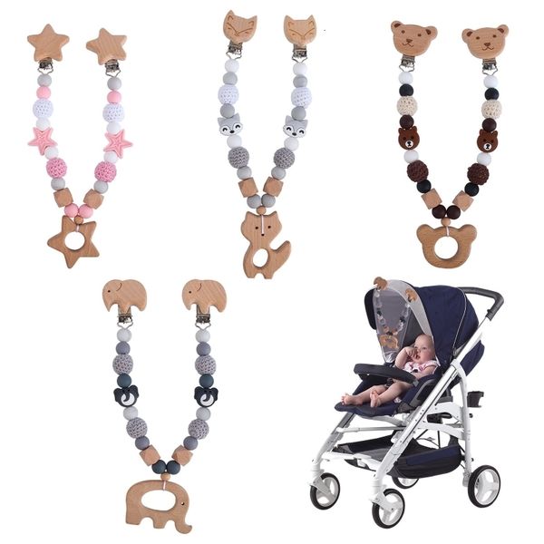 Porte-tétines Clips Clip en bois Jouets Baby Gym Pendentifs suspendus Poussette Hochet Lit Cloche Mobile Hochets Silicone Perles Dentition 230411