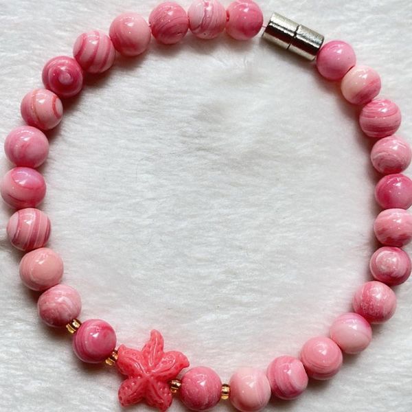 Strand Bracciali con conchiglia rosa chiaro all'ingrosso 6mm perline rotonde per donna ragazza estate moda gioielli braccialetto dolce JoursNeige