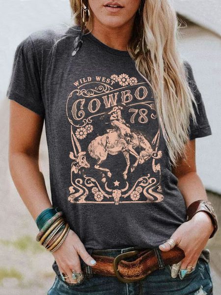 Damen TShirt Wild West Cowboy Tshirt Steer Skull Floral Grafik Country Southern Top Rodeo Cowgirl Western T Shirt Vintage Tee Tshits 23412