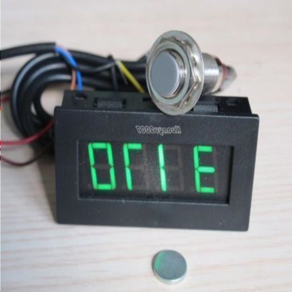 Freeshipping Tachometre RPM Hız 5-9999RPM Dijital LED Tacho Gauge Metre 12V Otomobil Salonu Yakın Anahtar Sensör Mıknatıs Yeşil Oaxio