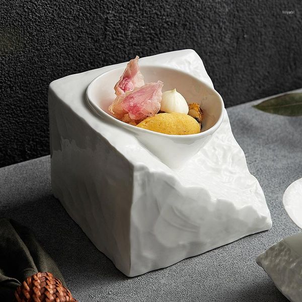 Schalen Keramik Steinmaserung Spezialität Suppenschüssel Salat Molekulargastronomie Besteck Kreativ Unregelmäßig Weiß Kalt Teller Japanisch