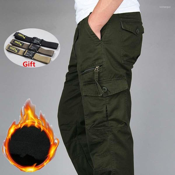 Calça masculina inverno masculino quente espesso de dupla camada de lã militar exército camuflagem tática algodão longa calça de calça folgada carga folgada