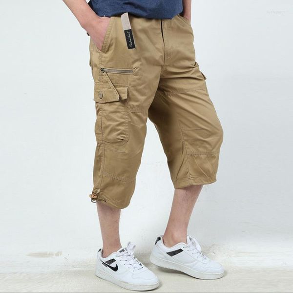 Calça masculina verão de verão capri masculino de tamanho 5xl moda moda casual fino grande carga curta