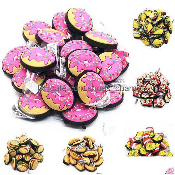 Schuhteile Zubehör Hamburger Popcorn Donuts Charms Dekorationen Neuheit Chips PVC-Schuhe Fit Croc Jibz Weihnachtsgeschenke für Kinder Drop Deliver Dh9Wv