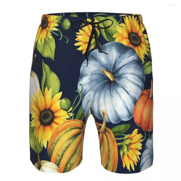 Herren-Shorts, Herren-Bademode, Badeshorts, Badehose, Aquarell-Kürbisse und Sonnenblumen, Strandbrett, Schwimmen, Surfen