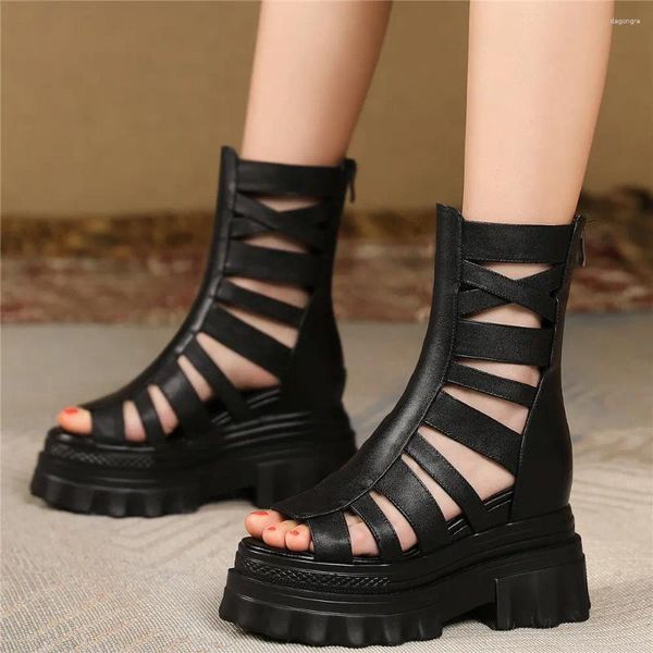 Sandalen Sommer Pumpen Schuhe Frauen Echtes Leder Super High Heels Gladiator Weibliche Offene spitze Keile Mode Turnschuhe Casual