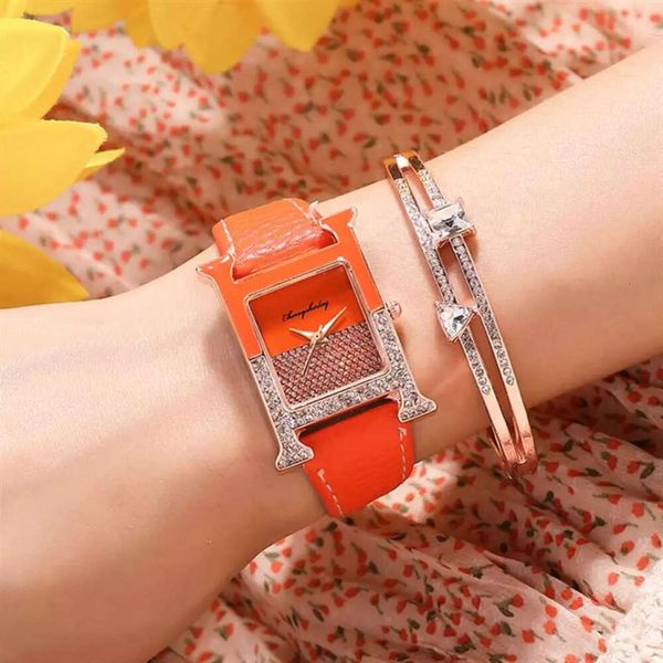 Роскошные оранжевые часы-браслет H с буквой Half Beimu, модный женский подарок на День святого Валентина для лучших друзей, часы-браслет Full Sky Star