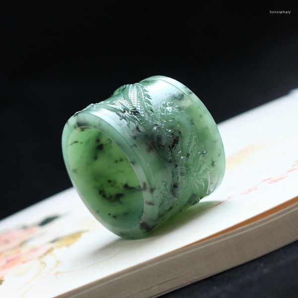Anelli a grappolo Real Jade Handmade Dragon Hetian Green Ring Uomo e donna regalo di marca da uomo