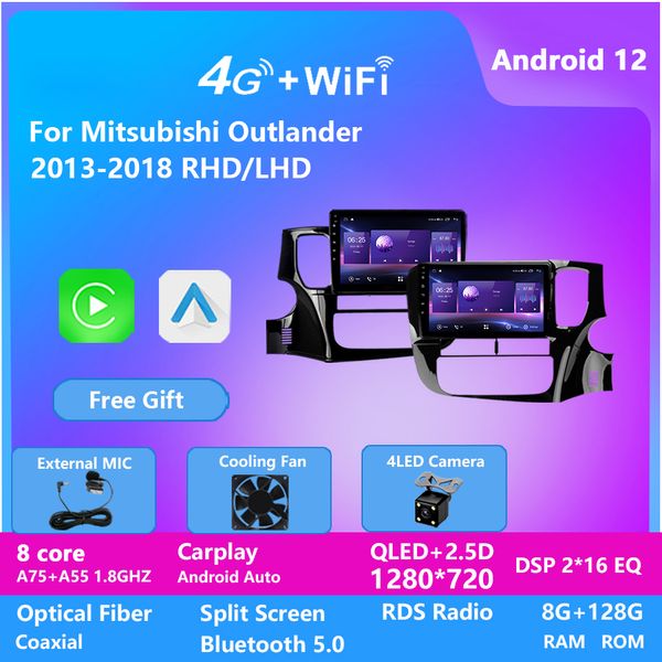 10.1 polegadas Android 12 Core Multimedia Video Audio System Player com navegação por GPS para Mitsubishi Outlander 2013-2018