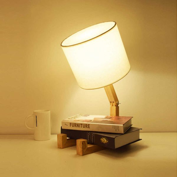 Schreibtischlampen Roboterform Holztischlampe E27 LED Lampenfassung Moderne Stoffkunst Holz Schreibtisch Tischleuchte Innenstudie Nachtlicht Kinder Geschenk P230412