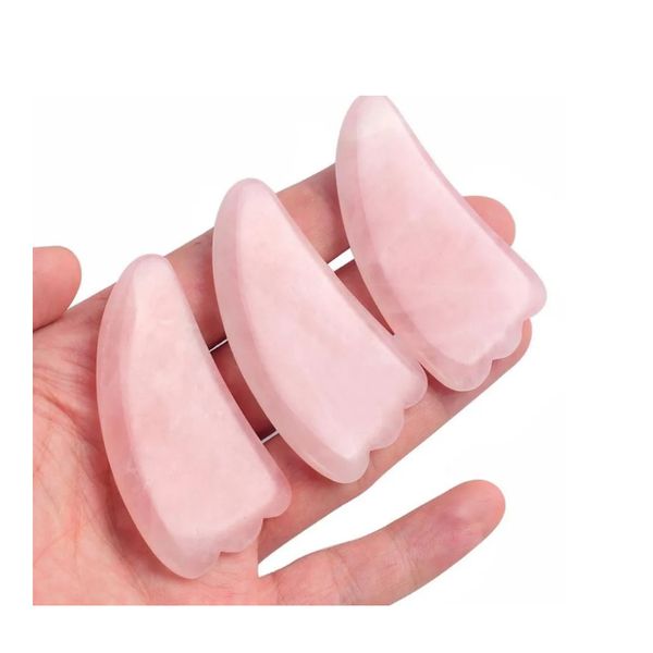 Strumento per massaggio facciale Guasha in pietra naturale al quarzo rosa con corno di grado terapeutico per agopuntura SPA BJ