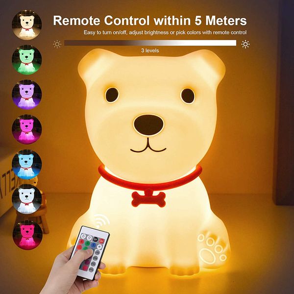 Lâmpadas Sombras Led Night Light Luz fofa Lâmpada de cachorro Touch Sensor Remote Control Kids Kids Baby Bedroom Sala Veilleuse a cabeceira Decoração 230411