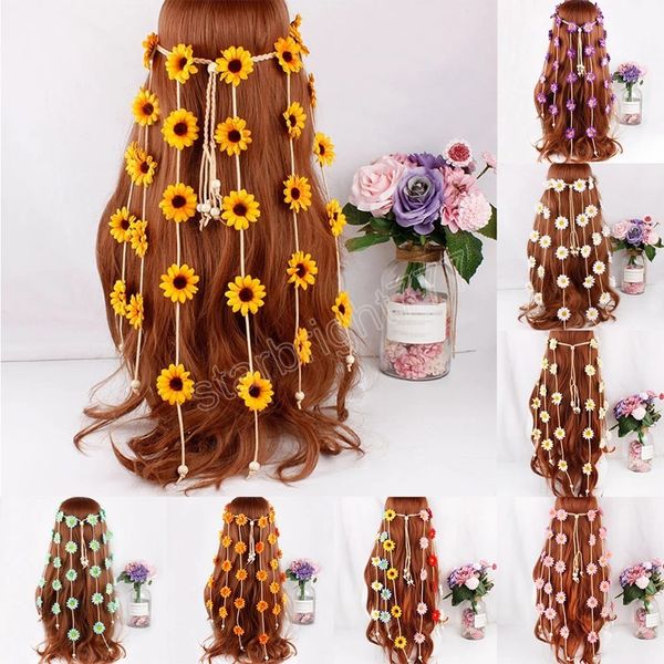 Bandas de cabeça da coroa da coroa de flor de estilo boêmio feminino de cabeceira de praia Crisântemo Flores de cabelo Bandas de cabelo acessórios de cabelo