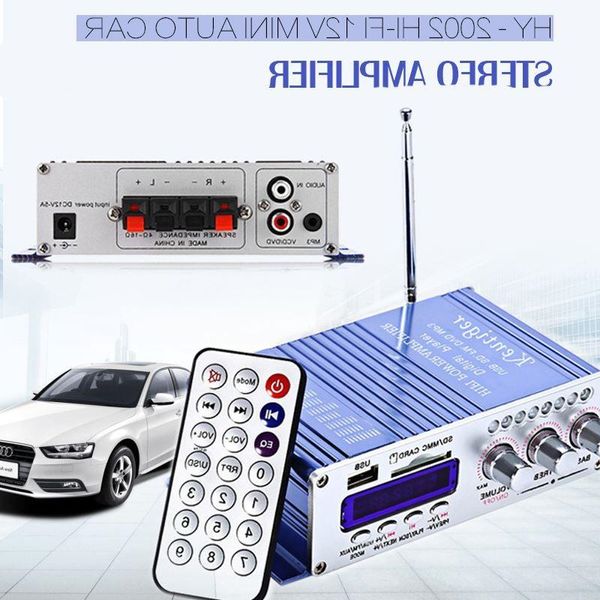Бесплатная доставка HY02 USB FM Аудио Автомобильный стереоусилитель Радио MP3 Динамик LED Hi-Fi 2-канальный цифровой дисплей Power Player для Auto Motorcy Rekf