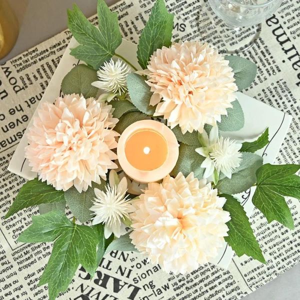 Flores decorativas vela artificial guirlanda folhas de eucalipto pilar lanterna peça central do casamento festa decoração de mesa para casa natal