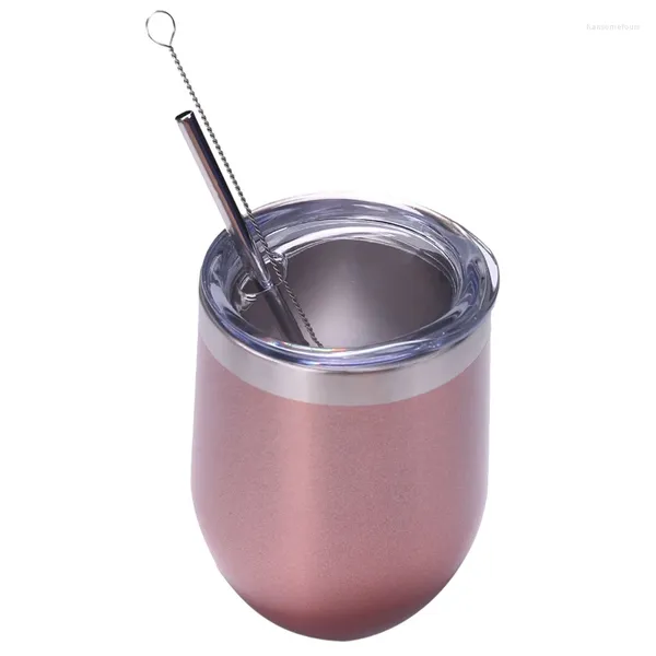 Confezione da 4 bicchieri da vino/tazza senza stelo in acciaio inossidabile da 12 Oz con cannucce, coperchi termici isolati per caffè