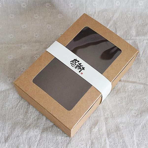 20 peças 18x12x5cm caixa de papel kraft marrom com janela caixa de presente cajas de caixa embalagem biscoito macaron presente de casamento1292f