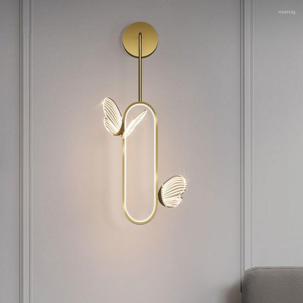 Lampada da parete Nordic Luxury Butterfly LED Light Illuminazione per interni Casa Camera da letto Soggiorno Comodino Decorazione Sfondo Decor