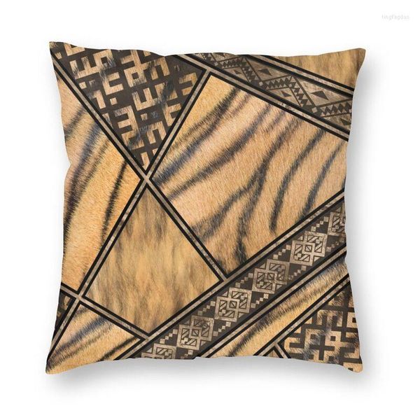 Travesseiro de peles de tigre bengala com ornamentos étnicos capa de sofá -lamentar o padrão de leopardo da casa de decoração caseira de decoração