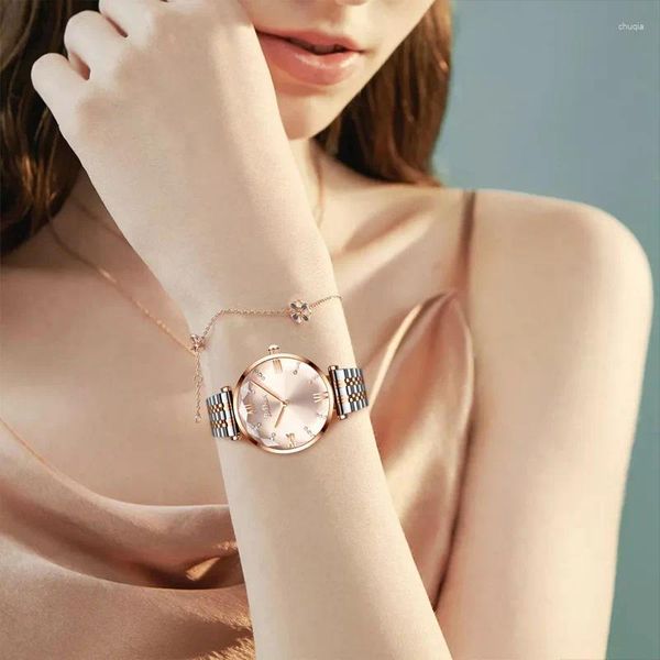 Orologi da polso BIDEN Orologi al quarzo da donna di lusso con cinturino per orologio magnetico Orologio da donna con quadrante rosa Orologio da polso Relogio Feminino