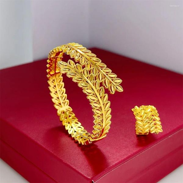 Colar brincos conjunto 1 conjunto de pulseiras de cor ouro anéis etíope oriente médio dubai pulseiras para mulheres anel de casamento jóias presentes africanos