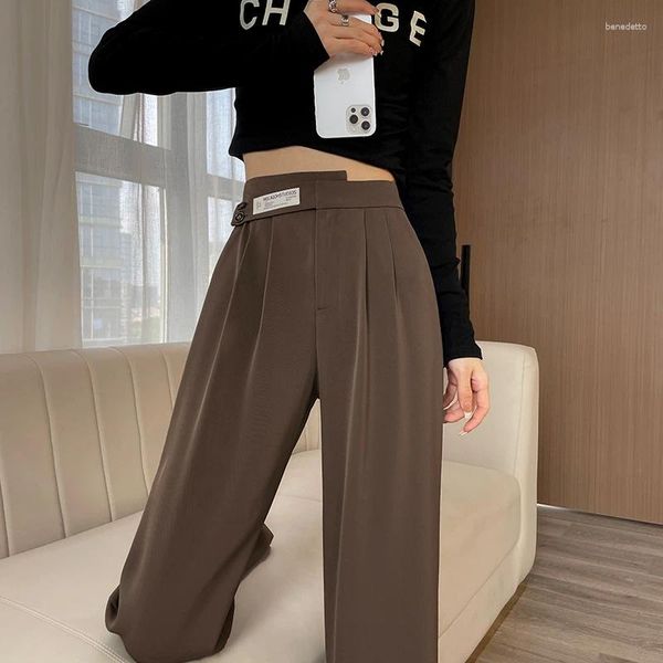 Pantaloni da donna coreano caffè moda vita alta drappeggio gamba dritta nero ampio casual ampio abito femminile streetwear