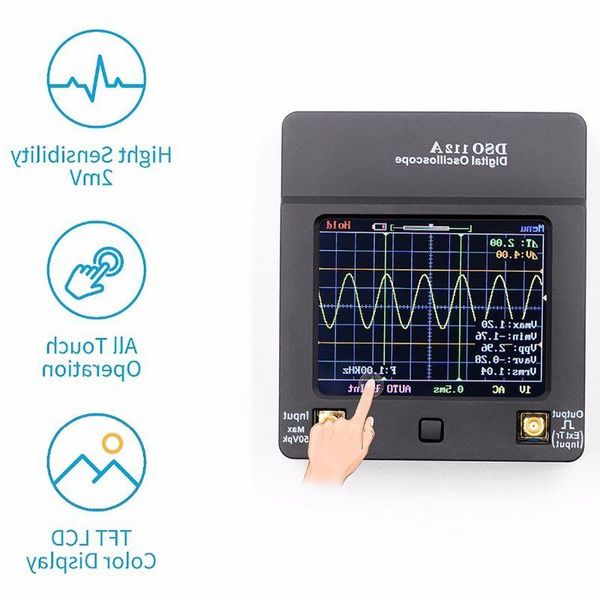 Freeshipping com display colorido 1Set Dso112A Tft Mini Osciloscópio Digital Tela de Contato Usb Portátil Interface de Osciloscópio 2Mhz 5Msp Lerm