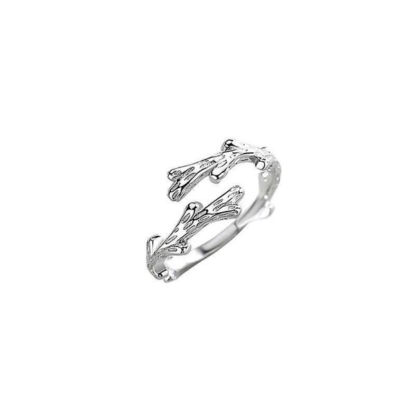 Anelli a fascia Maschio Femmina Piccolo anello rotondo con ramo % Anello nuziale in vero argento sterling per coppie Promessa Anelli di fidanzamento aperti per donne Uomini AA230412