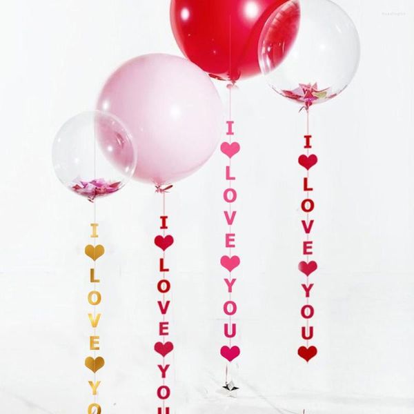 Decoração de festa 1set Red Rose Gold Heart Flash I Love You Banner