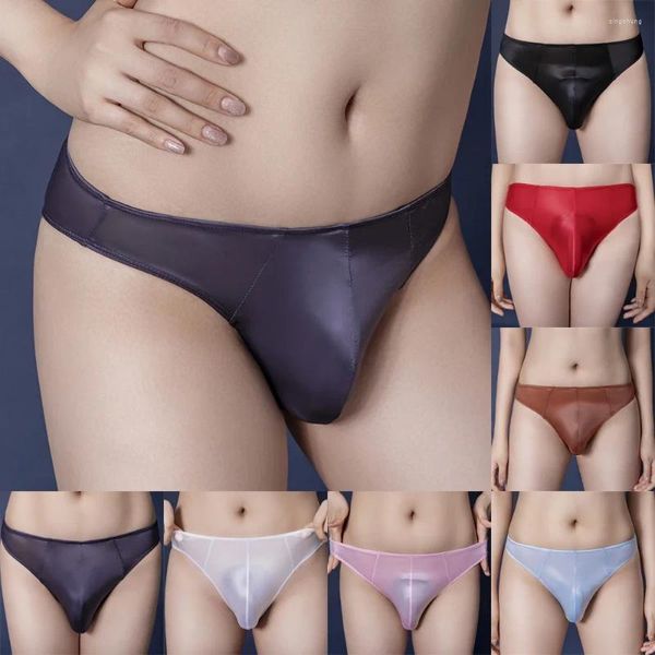 Cuecas unissex u bolsa convexa alta elasticidade sexy oleoso g-string sheer ver através do anel de galo breve cintura baixa t-back tanga erótica gay wear