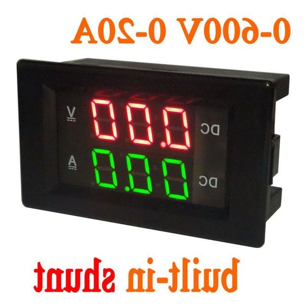Frete grátis display duplo DC 0-600V 0-20A Medidor de corrente de tensão de derivação Digital LED Voltímetro Amperímetro 12V 24V bateria de carro Wvpdu