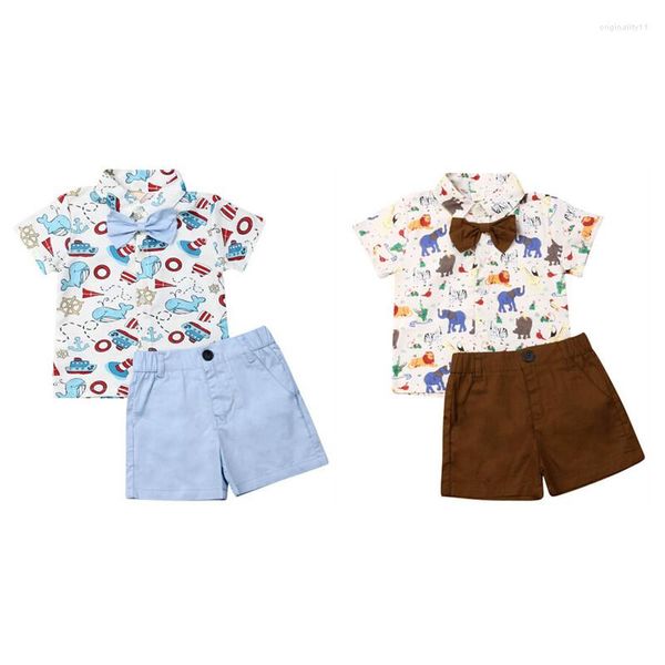 Set di abbigliamento Per bambini Set di vestiti per neonato 2023 Estate per bambini Manica corta Elefante Balena Fiocco Top Camicia Pantaloncini Abiti in cotone 2 pezzi