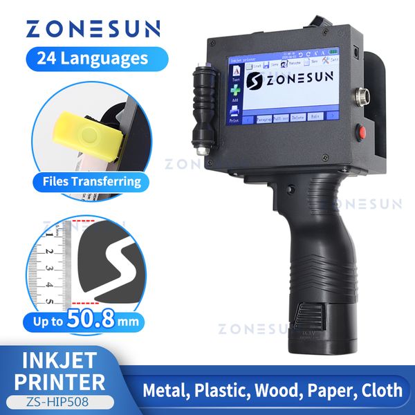 ZONESUN Stampante a getto d'inchiostro portatile Portatile 5 cm QR Codice a barre Data di scadenza lotto Numero di serie Logo Digitale multilingue ZS-HIP508